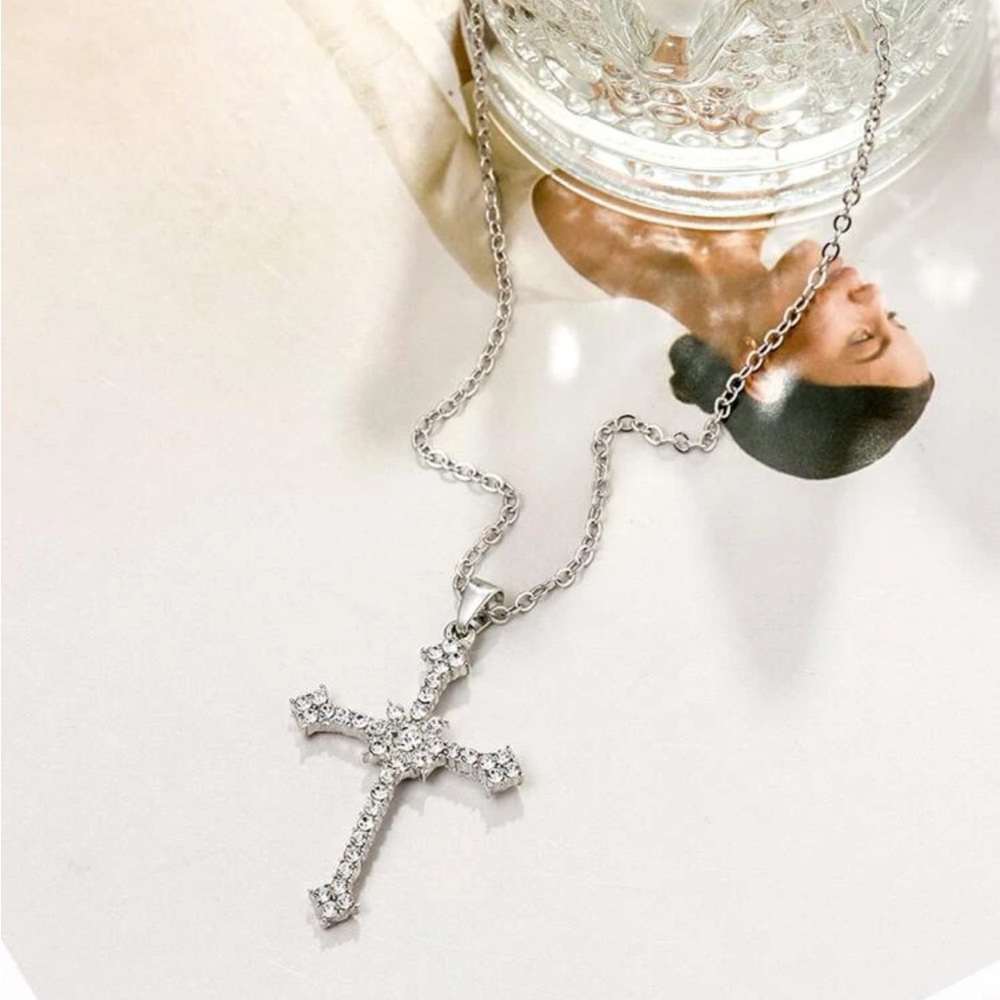 Silver 3/$30 Rhinestone Cross Necklace - Picture 2 of 2